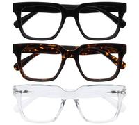 OPULIZE ERA Lunette anti lumiere bleue femme & homme - Lunette Loupe Ecran/Gaming - Lot de 3 - Lunettes surdimensionnées - Anti-éblouissement Anti-Reflet Protection UV - Noir Brun Transparent +3,00