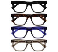 OPULIZE ERA Lunette anti lumiere bleue femme & homme - Lunette Loupe Ecran/Gaming - Lot de 4 - Lunettes surdimensionnées - Anti-éblouissement Anti-Reflet UV400 - Noir Brun Bleu Gris - +1,00