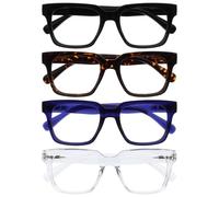 OPULIZE ERA Lunette anti lumiere bleue femme & homme - Lunette Loupe Ecran/Gaming - Lot de 4 - Lunettes surdimensionnées - Anti-éblouissement Anti-Reflet UV400 - Noir Brun Bleu Transparent - +1,00