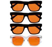 OPULIZE ERA Lunette anti lumiere bleue femme & homme - Verres Orange - Bloque 99,9% de la lumière bleue - Anti-Reflet UV400 - Lot de 4 - Lunettes de nuit et sommeil - Noir x3 / Transparent
