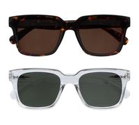 OPULIZE ERA Lunettes de soleil femme et homme - Verres Bruns/Verts - Lot de 2 - Anti-éblouissement Anti-Reflet - Verres polarisés UV400 - Cadre surdimensionné - Brun/Transparent