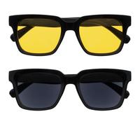 OPULIZE ERA Lunettes de soleil femme et homme - Verres Jaunes/Noirs - Lot de 2 - Anti-éblouissement Anti-Reflet - Lunettes de soleil polarisées UV400 - Lunettes surdimensionnées - Noir