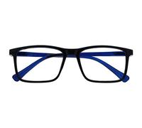 OPULIZE Ink Lunettes de Lecture Monture Grandes Rectangulaires Charnières à Ressort Anti-Rayures Noir et Branches Bleu Transparent Hommes Femmes R4-1 +2.00