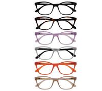 OPULIZE KAT Lunettes de Lecture - Lot de 6 - Monture Œil-de-Chat - Plusieurs Couleurs - Hommes et Femmes - Charnières à Ressort - RRRRRR59-1257GU - +1.50