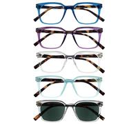 OPULIZE KOI Lunettes de Lecture et de Soleil x5 - Monture Rectangulaire - Noir/Violet/Transparent/Turquoise/Transparent - Hommes Femmes - Charnières à Ressorts - RRRRS50-35CQC - +1.50