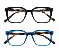 OPULIZE KOI Lunettes de Lecture Lot de 2 - Large Monture Rectangulaire - Noir/Bleu - Hommes Femmes - Charnières à Ressorts - RR50-13 - +2.00