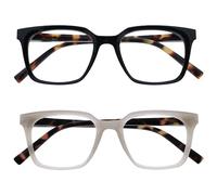 OPULIZE KOI Lunettes de Lecture Lot de 2 - Large Monture Rectangulaire - Noir/Gris - Hommes Femmes - Charnières à Ressorts - RR50-17 - +2.00