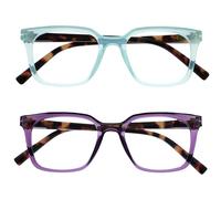 OPULIZE KOI Lunettes de Lecture Lot de 2 - Large Monture Rectangulaire - Violet/Turquoise - Hommes Femmes - Charnières à Ressorts - RR50-5Q - +1.50