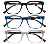 OPULIZE KOI Lunettes de Lecture Lot de 3 - Large Monture Rectangulaire - Noir/Bleu/Gris - Hommes Femmes - Charnières à Ressorts - RRR50-137 - +1.00