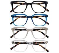 OPULIZE KOI Lunettes de Lecture Lot de 4 - Large Monture Rectangulaire - Noir/Bleu/Gris/Transparent - Hommes Femmes - Charnières à Ressorts - RRRR50-137C - +1.50
