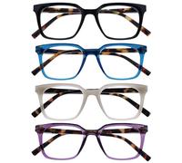 OPULIZE KOI Lunettes de Lecture Lot de 4 - Large Monture Rectangulaire - Noir/Bleu/Violet/Gris - Hommes Femmes - Charnières à Ressorts - RRRR50-1357 - +3.00