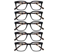 OPULIZE KOI Lunettes de Lecture Lot de 5 - Large Monture Rectangulaire - Coloris Noir - Hommes Femmes - Charnières à Ressorts - RRRRR50-1 - +1.00