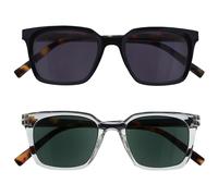 OPULIZE KOI Lunettes de Lecture Solaire x2 - Large Monture Rectangle - Verre Teinté UV400 - Noir/Transparent-Homme/Femme - Charnières Ressorts - SS50-1C - +3.50