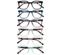 OPULIZE KOI Lunettes de Lecture x6 - Large Monture Rectangulaire - Noir/Bleu/Violet/Gris/Transparent/Turquoises - Hommes Femmes - Charnières à Ressorts - RRRRRR50-1357CQ - +1.50