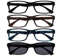 OPULIZE La Société Lunettes De Lecture Noir Brun Bleu Lecteurs Avec Noir Lecteur Soleil Valeur Pack 4 Hommes Femmes RRRS92-1231 +1,50