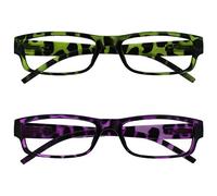 OPULIZE La Société Lunettes De Lecture Vert & Violet Écaille Lecteurs Valeur Pack 2 Femmes Dames UVR2PK009_009PP +1,50