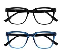 OPULIZE LEO Lunettes de Lecture - Lot de 2 - Monture Rectangulaire Large - Noir, Bleu - Hommes Femmes - Charnières à Ressorts - RR55-13 - +1.50