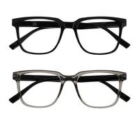 OPULIZE LEO Lunettes de Lecture - Lot de 2 - Monture Rectangulaire Large - Noir, Gris - Hommes Femmes - Charnières à Ressorts - RR55-17 - +2.00