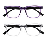 OPULIZE LEO Lunettes de Lecture - Lot de 2 - Monture Rectangulaire Large - Violet, Transparent - Hommes Femmes - Charnières à Ressorts - RR55-5C - +3.50