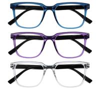 OPULIZE LEO Lunettes de Lecture - Lot de 3 - Monture Rectangulaire Large - Bleu, Violet, Transparent - Hommes Femmes - Charnières à Ressorts - RRR55-35C - +2.00