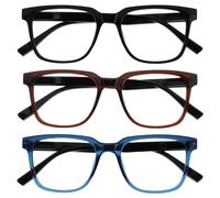 OPULIZE LEO Lunettes de Lecture - Lot de 3 - Monture Rectangulaire Large - Noir, Brun, Bleu - Hommes Femmes - Charnières à Ressorts - RRR55-123 - +1.50