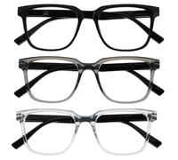 OPULIZE LEO Lunettes de Lecture - Lot de 3 - Monture Rectangulaire Large - Noir, Gris, Transparent - Hommes Femmes - Charnières à Ressorts - RRR55-17C - +3.00