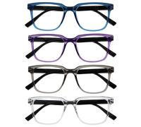 OPULIZE LEO Lunettes de Lecture - Lot de 4 - Monture Rectangulaire Large - Bleu, Violet, Gris, Transparent - Hommes Femmes - RRRR55-357C - +1.00