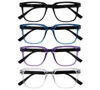 OPULIZE LEO Lunettes de Lecture - Lot de 4 - Monture Rectangulaire Large - Noir, Bleu, Violet, Transparent - Hommes Femmes - RRRR55-135C - +3.00