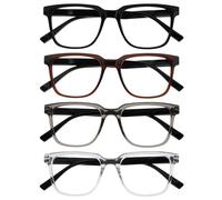 OPULIZE LEO Lunettes de Lecture - Lot de 4 - Monture Rectangulaire Large - Noir, Brun, Gris, Transparent - Hommes Femmes - RRRR55-127C - +3.00