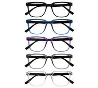 OPULIZE LEO Lunettes de Lecture - Lot de 5 - Monture Rectangulaire Large - Noir, Bleu, Violet, Gris, Transparent - Hommes Femmes - RRRRR55-1357C - +3.00