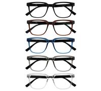 OPULIZE LEO Lunettes de Lecture - Lot de 5 - Monture Rectangulaire Large - Noir, Brun, Bleu, Gris, Transparent - Hommes Femmes - RRRRR55-1237C - +3.50