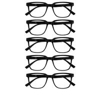 OPULIZE LEO Lunettes de Lecture - Lot de 5 - Monture Rectangulaire Large - Noir - Hommes Femmes - Charnières à Ressorts - RRRRR55-1 - +1.00
