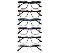 OPULIZE LEO Lunettes de Lecture - Lot de 6 - Monture Rectangulaire Large - Noir, Brun, Bleu, Violet, Gris, Transparent - Hommes Femmes - RRRRRR55-12357C - +2.00