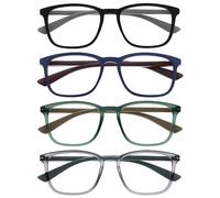 OPULIZE Max - Lunettes de Lecture - 4 Paires - Monture Large et Rectangulaire, Forme Classique - Noir, Bleu, Gris, Vert Mat - Hommes Femmes -RRRR78-1367 - +3,50