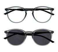 OPULIZE Met Double Pack Lunettes De Lecture Avec Lecteur Soleil Grand Rond Gris Noir Hommes Femmes Charnières Ressort RS60-7 +1,00