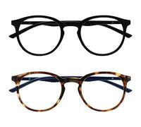 OPULIZE Met Lunettes de Lecture Anti-Lumière Bleue Pack de 2 Montures Rondes et Mincess Charnières à Ressort Améliore le Sommeil Jeux Ordinateur Noir Marron Hommes Femmes BB60-12 +1.00