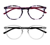 OPULIZE Met Lunettes de Lecture Anti-Lumière Bleue Pack de 2 Montures Rondes et Mincess Charnières à Ressort Améliore le Sommeil Jeux Ordinateur Violet Transparente Hommes Femmes BB60-5C +3.00