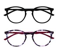 OPULIZE Met Lunettes de Lecture Anti-Lumière Bleue Pack de 2 Montures Rondes et Mincess Charnières à Ressort Améliore le Sommeil Jeux Ordinateur Noir Violet Hommes Femmes BB60-15 +3.50