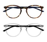 OPULIZE Met Lunettes de Lecture Anti-Lumière Bleue Pack de 2 Montures Rondes et Mincess Charnières à Ressort Améliore le Sommeil Jeux Ordinateur Marron Transparente Hommes Femmes BB60-2C +2.50