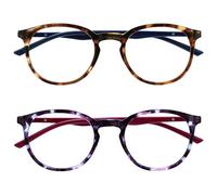 OPULIZE Met Lunettes de Lecture Anti-Lumière Bleue Pack de 2 Montures Rondes et Mincess Charnières à Ressort Améliore le Sommeil Jeux Ordinateur Marron Violet Hommes Femmes BB60-25 +3.50