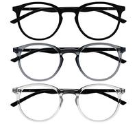 OPULIZE Met Lunettes de Lecture Anti-Lumière Bleue Pack de 3 Montures Rondes et Minces Charnières à Ressort Améliore le Sommeil Jeux Ordinateur Noir Gris Transparente Hommes Femmes BBB60-17C +1.50