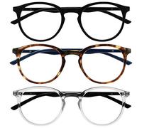 OPULIZE Met Lunettes de Lecture Anti-Lumière Bleue Pack de 3 Montures Rondes et Minces Charnières à Ressort Améliore le Sommeil Jeux Ordinateur Noir Marron Transparente Hommes Femmes BBB60-12C +3.50