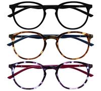 OPULIZE Met Lunettes de Lecture Anti-Lumière Bleue Pack de 3 Montures Rondes et Minces Charnières à Ressort Améliore le Sommeil Jeux Ordinateur Noir Marron Violet Hommes Femmes BBB60-125 +3.50