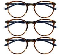 OPULIZE Met Lunettes de Lecture Anti-Lumière Bleue Pack de 3 Montures Rondes et Minces Charnières à Ressort Améliore le Sommeil Jeux Ordinateur Écailles de Tortue Marron Hommes Femmes BBB60-2 +2.00