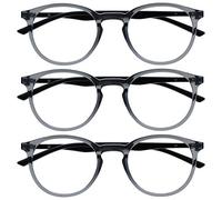 OPULIZE Met Lunettes de Lecture Anti-Lumière Bleue Pack de 3 Montures Rondes et Minces Charnières à Ressort Améliore le Sommeil Jeux Ordinateur Gris Transparente Hommes Femmes BBB60-7 +1.50