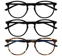 OPULIZE Met Lunettes de Lecture Anti-Lumière Bleue Pack de 3 Montures Rondes et Minces Charnières à Ressort Améliore le Sommeil Jeux Ordinateur Noir Marron Hommes Femmes BBB60-112 +3.00