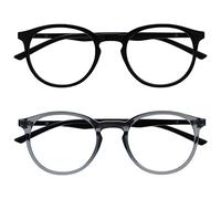 OPULIZE Met Lunettes de Lecture Pack de 2 Montures Rondes et Mincess Charnières à Ressort Anti-Rayures Noir Gris Transparente Hommes Femmes RR60-17 +3.50