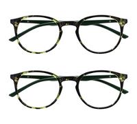 OPULIZE Met Lunettes de Lecture Pack de 2 Montures Rondes et Mincess Charnières à Ressort Anti-Rayures Écailles de Tortue Vert Hommes Femmes RR60-6 +1.00