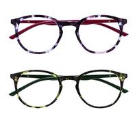OPULIZE Met Lunettes de Lecture Pack de 2 Montures Rondes et Mincess Charnières à Ressort Anti-Rayures Écailles de Tortue Violet Vert Hommes Femmes RR60-56 +3.50