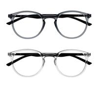 OPULIZE Met Lunettes de Lecture Pack de 2 Montures Rondes et Mincess Charnières à Ressort Anti-Rayures Gris Transparente Hommes Femmes RR60-7C +1.50